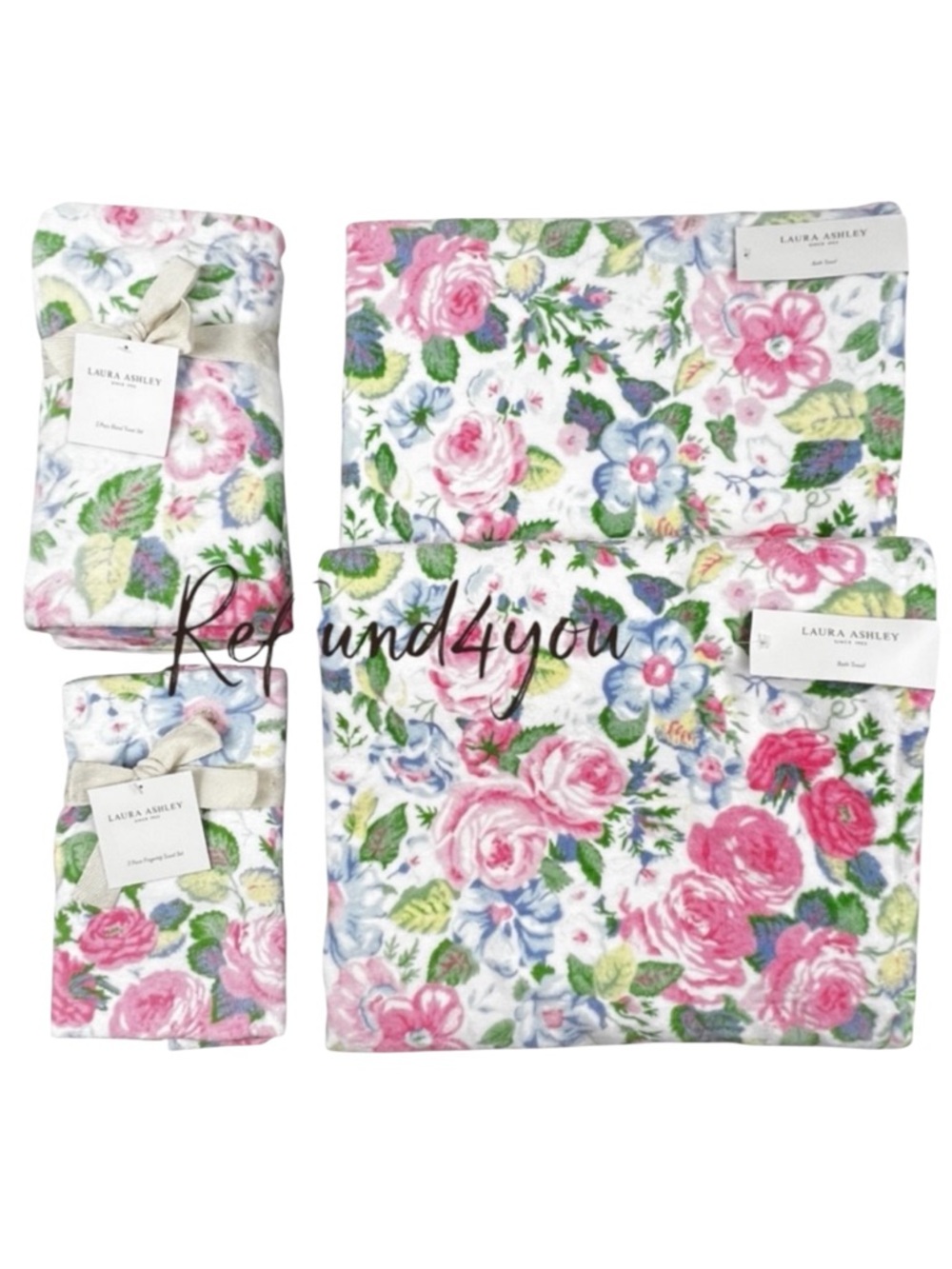 Laura Ashley - ‘Floral pink/blue’ bath towel set. NWT
